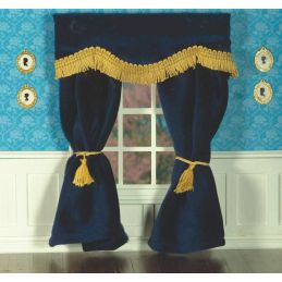 Plush Navy Blue Velvet Curtains for 12th Scale Dolls House