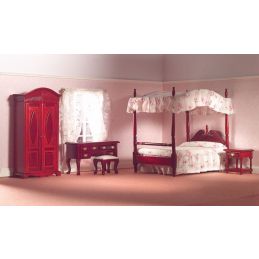 Traditional Bedroom Set with Four-Poster Bed Mahogany for 12th Scale Dolls House