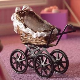Brown Wicker Pram 1 12 Scale for Dolls House