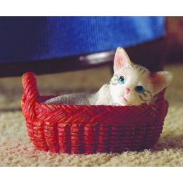 Miniature Kitten in Basket for 12th Scale Dolls House