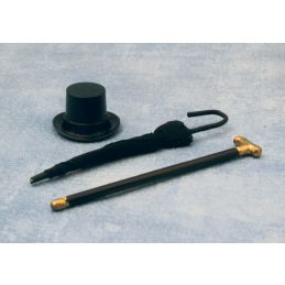 Hat, Cane and Umbrella for 12th Scale Dolls House