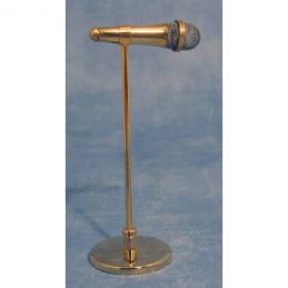 Gold Microphone and Stand for 12th Scale Dolls House