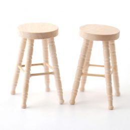 Bare Wood Bar Stool x 2 1 12th Scale Dolls House Miniatures
