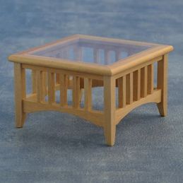 Bare Wood Glass Top Table for 12th Scale Dolls House