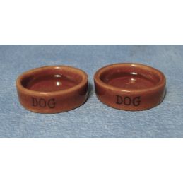 Miniature Two Stone Dog Bowls for 12th Scale Dolls House