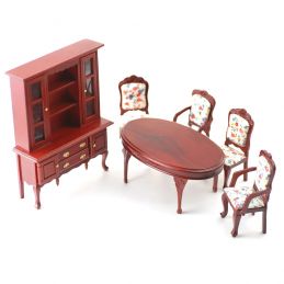 Dining Room Furniture Set in Mahogany Wood Finish for 12th Scale Dolls House