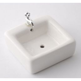 Square White Sink with Chrome Tap