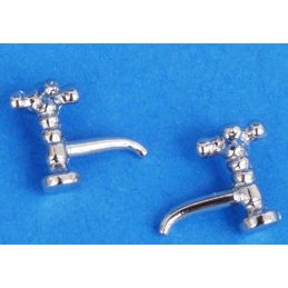 Pair of Chrome Crosstop Pillar Taps for 12th Scale Dolls House