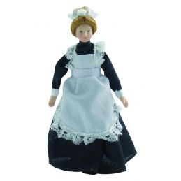 1/12th Scale Dolls House Porcelain Maid In Black Dress