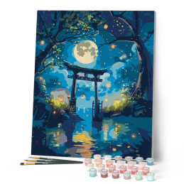 Figured'Art Moonlit Torii and Fireflies Rolled Canvas Painting By Numbers Kit