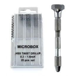 Hobbies Double Ended Swivel Top Pin Vice and 20 Piece Microbox Drill Set