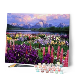 Figured'Art Flowers Near The Mountain Rolled Canvas Painting By Numbers Kit