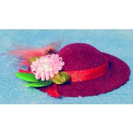 Ladies Red Hat with Band and Flower for 12th Scale Dolls House