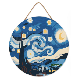 Figured'Art Starry Night Hanging Wood Slice Painting By Numbers Kit
