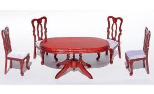 Deluxe Oval Table and 4 Chairs Dark Mahogany Wood for 12th Scale Dolls House