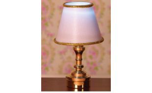Brass Effect Table Lamp with Classic White Shade for 12th Scale Dolls House