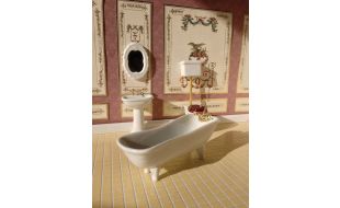 Classic White and Gold 4 Piece Bathroom Suite with High Level WC for 12th Scale Dolls House