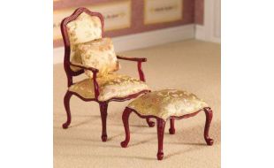 Finely Carved Chair and Stool for 12th Scale Dolls House