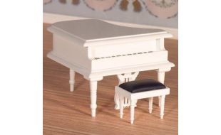 Classical White Grand Piano and Stool for 12th Scale Dolls House