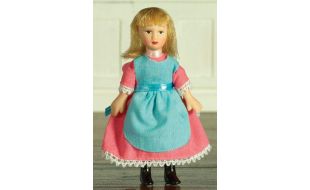 Delphia in Pink Turquiose Dress Poseable Porcelain Doll for 12th Scale Dolls House