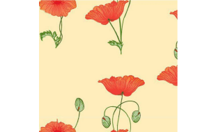 Red Poppy on Cream Wallpaper for 12th Scale Dolls House