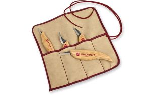 Flexcut Carving Knife Set For Whittling - 4 Piece Set in Tool Roll
