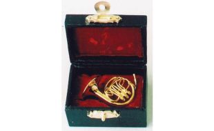 Brass French Horn with Black Case for 12th Scale Dolls House