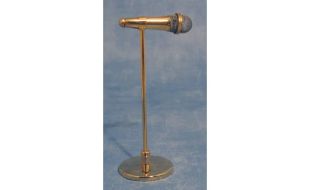 Gold Microphone and Stand for 12th Scale Dolls House