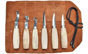 Beber 6 Piece Whittling Set in a Leather Tool Roll