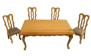 Bare Wood Rectangle Table with 4 Chairs for 12th Scale Dolls House
