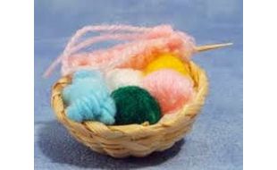 Knitting Basket with Wool and Needles in Basket for 12th Scale Dolls House