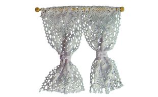 White Net Curtains and Pole for 12th Scale Dolls House