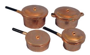 Copper Saucepans x 4 for 12th Scale Dolls House