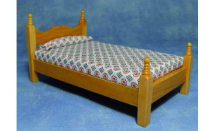 Pine Single Bed and Mattress for 12th Scale Dolls House