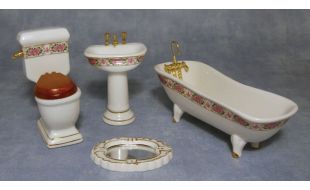 Deluxe Gold Edge Floral Bathroom Set for 12th Scale Dolls House