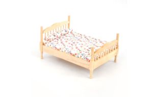 Pine Double Bed for 12th Scale Dolls House