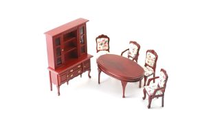 Dining Room Furniture Set in Mahogany Wood Finish for 12th Scale Dolls House