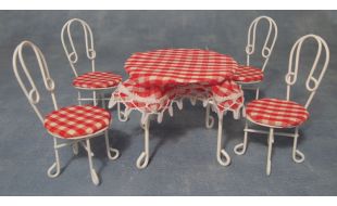 White Table and Four Chairs with Tablecloth for 12th Scale Dolls House