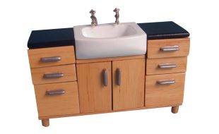 Pine Modern Sink Unit for 12th Scale Dolls House