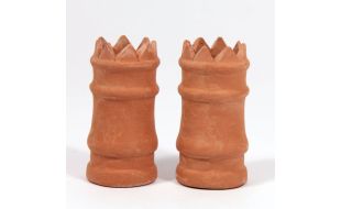2 x Large Crown Top Chimney Pots Terracotta for 12th Scale Dolls House