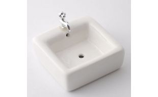 Square White Sink with Chrome Tap for 12th Scale Dolls House