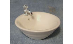 Round White Vanity Basin with Chrome Tap for 12th Scale Dolls House