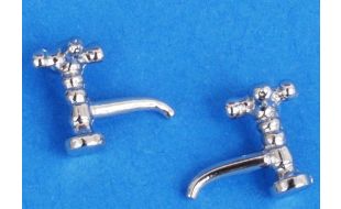Pair of Chrome Crosstop Pillar Taps for 12th Scale Dolls House