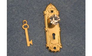 Crystal Door Knob With Brass Plate for 12th Scale Dolls House