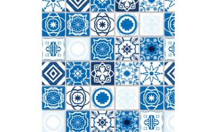 Embossed Blue Mediterranean Wall/ Floor Tiles Card for 12th Scale Dolls House