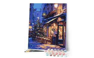 Figured'Art Festive Night Café Rolled Canvas Painting By Numbers Kit