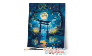 Figured'Art Moonlit Torii and Fireflies Rolled Canvas Painting By Numbers Kit