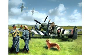 ICM 1/48 Scale Spitfire Mk.IX with RAF Pilots & Ground Personnel (7 Figures) Model Kit