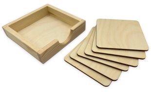 Coaster Holder and 6 Coasters Wood Blanks