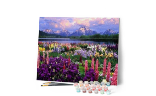 Figured'Art Flowers Near The Mountain Rolled Canvas Painting By Numbers Kit